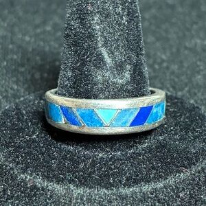 Vintage Wilson Jim Navajo Sterling Silver Turquoise Lapis Inlay Ring size 8.75